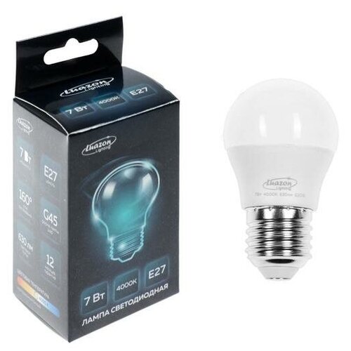 Лампа cветодиодная Luazon Lighting, G45, 7 Вт, E27, 630 Лм, 4000 К, дневной свет (1шт.)