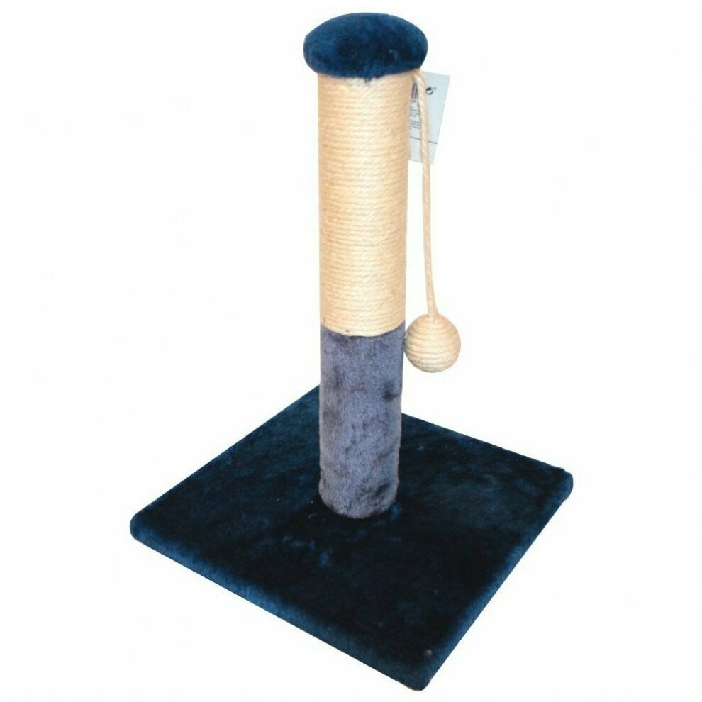 Когтеточка-столбик 30х30х43 см, с игрушкой, синий - фотография № 1