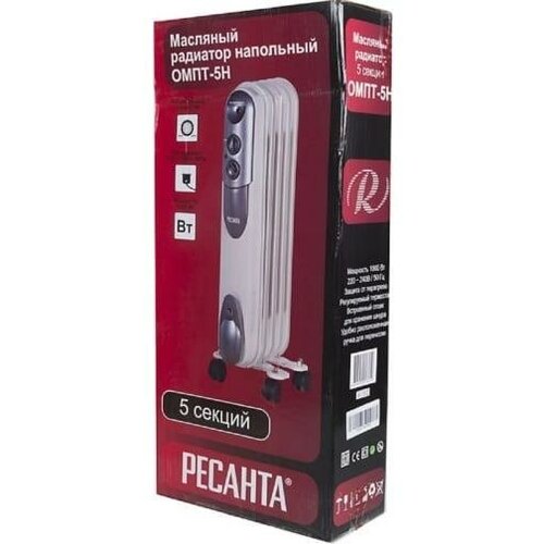 Радиатор масляный 5 секц 1000Вт ОМПТ- 5Н Ресанта 6732 724700₽
