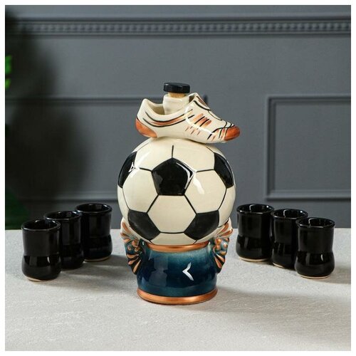 фото Штоф с рюмками "мяч" 7 предметов, 1 л, микс керамика ручной работы