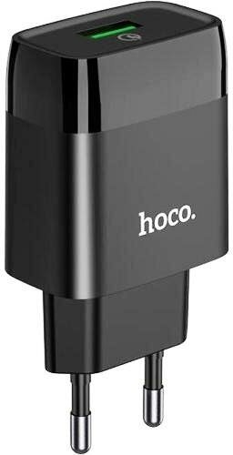 Сетевой адаптер питания Hoco C72Q Glorious Black зарядка QuickCharge3.0 18W 1 USB-порт, черный