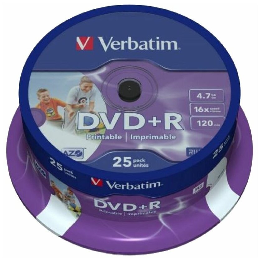 Диск DVD+R 4.7GB VERBATIM 16X туба по 25 шт. (43500) цена за уп.