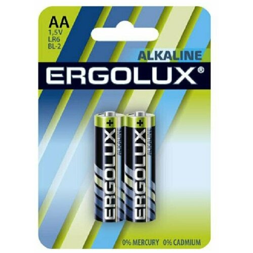 Батарейки Ergolux AA/LR 6 Alkaline BL-2 (LR 6 BL-2, 1.5В)(2 шт в уп.) батарейка kodak max super alkaline c lr 14 bl 2