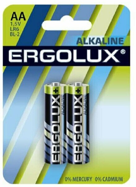 Батарейки Ergolux AA/LR 6 Alkaline BL-2 (LR 6 BL-2, 1.5В)(2 шт в уп.)