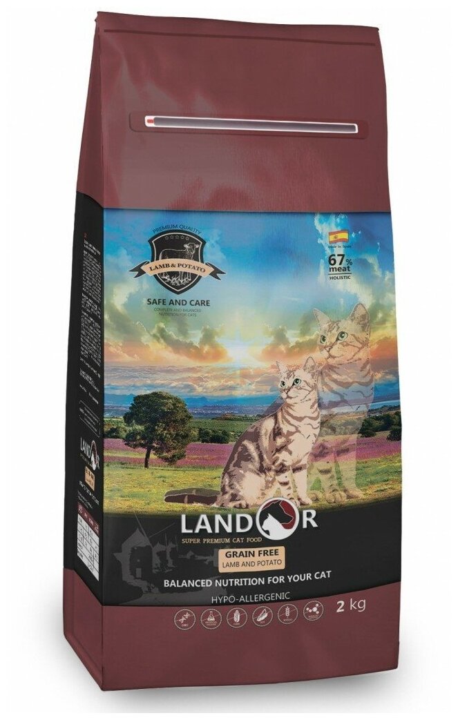 LANDOR GRAIN FREE FOR CATS HAIRBALL&WEIGHT CONTROL - Сухой беззерновой корм для кошек с функциями контроля веса и образования комочков шерсти (10 кг)