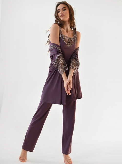 Комплект Batist-Ivanovo, жакет, брюки, майка, кардиган, длинный рукав, трикотажная, размер 50, фиолетовый