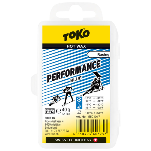 Парафин низкофтористый Toko Performance blue (-10°С -30°С) 40 г. парафин углеводородный toko performance blue 9°с 30°с 40 г