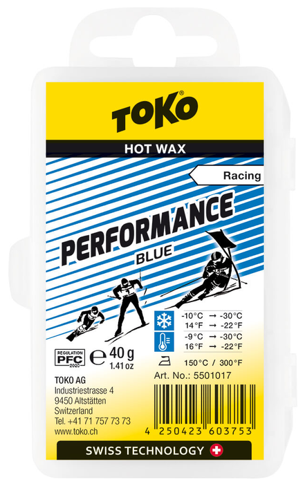 Парафин низкофтористый Toko Performance blue (-10°С -30°С) 40 г.