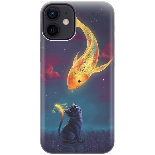 фото Re:pa накладка transparent для apple iphone 12 mini с принтом "кот и рыбка"