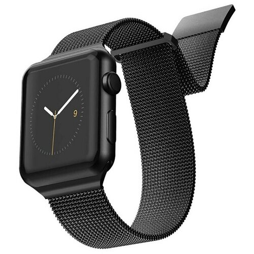 Металлический ремешок для часов Apple Watch series 1-7 SE 38-40-41 mm / Ремешок миланская петля для смарт часов Эппл Вотч 1, 2, 3, 4, 5, 6, 7 / Черный