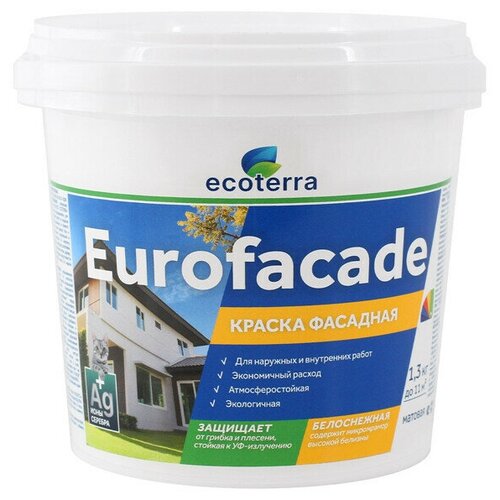 Краска латексная фасадная ECOTERRA Eurofacade 1,3кг белая, арт. ЭК000135299