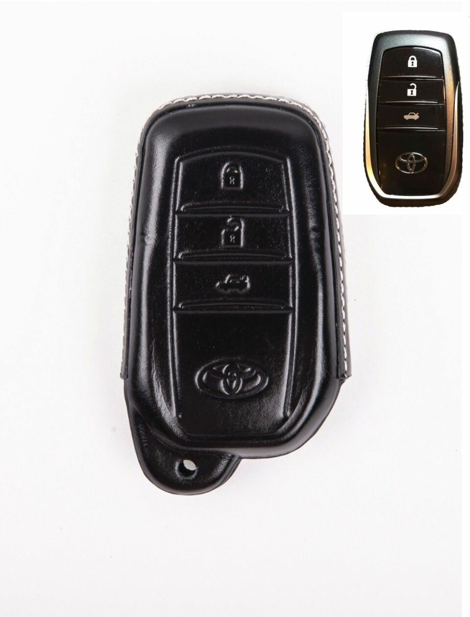 Кожаный чехол на ключ Тойота,Ленд Крузер 200, хайлюкс черный