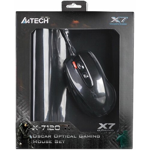 Мышь A4Tech X-7120 черный оптическая (2000dpi) USB2.0 (7but) X-710BK+X7-200MP мышь проводная a4tech x 710mk black usb 2000 dpi usb