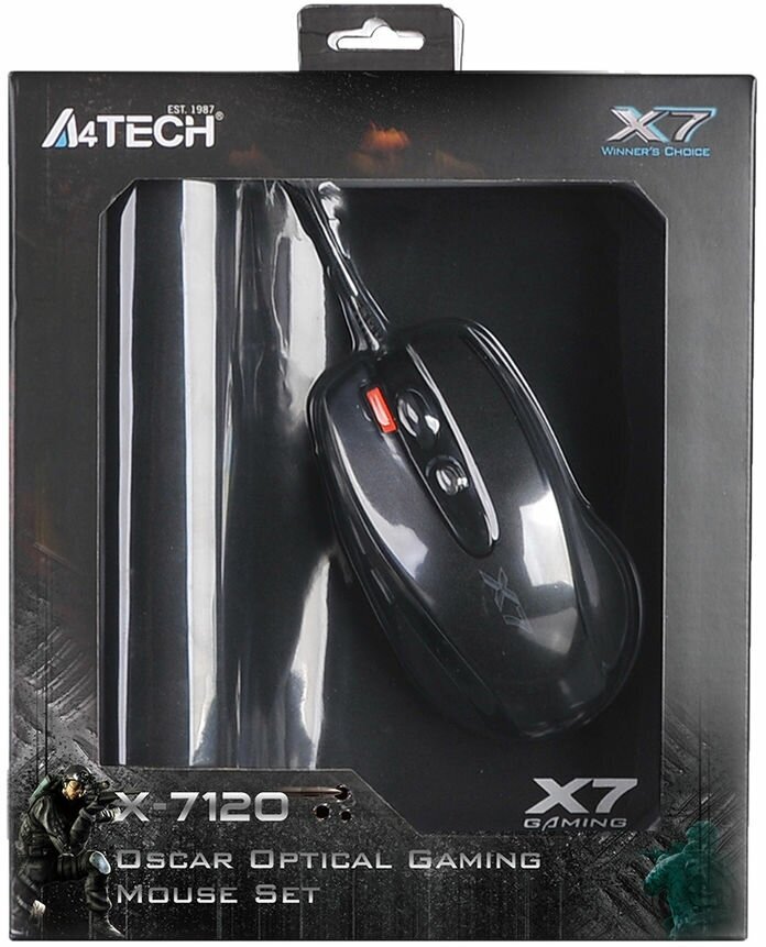 Мышь A4TECH X-7120, игровая, оптическая, проводная, USB, черный [x-710bk+x7-200mp]