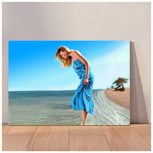 фото Картина синее платье, 40x53 см, картина на холсте на деревянном подрамнике с настенным креплением вау холст
