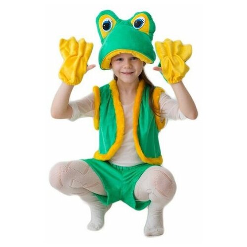 фото Карнавальный костюм "лягушка- квакушка", шапка, жилет, шорты, перчатки, 3-5 лет, рост 104-116 см бока