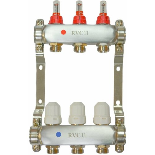 Коллекторный блок нерж 1" (DN25) 4 x 3/4" (евроконус), с расходомерами RVC Pro