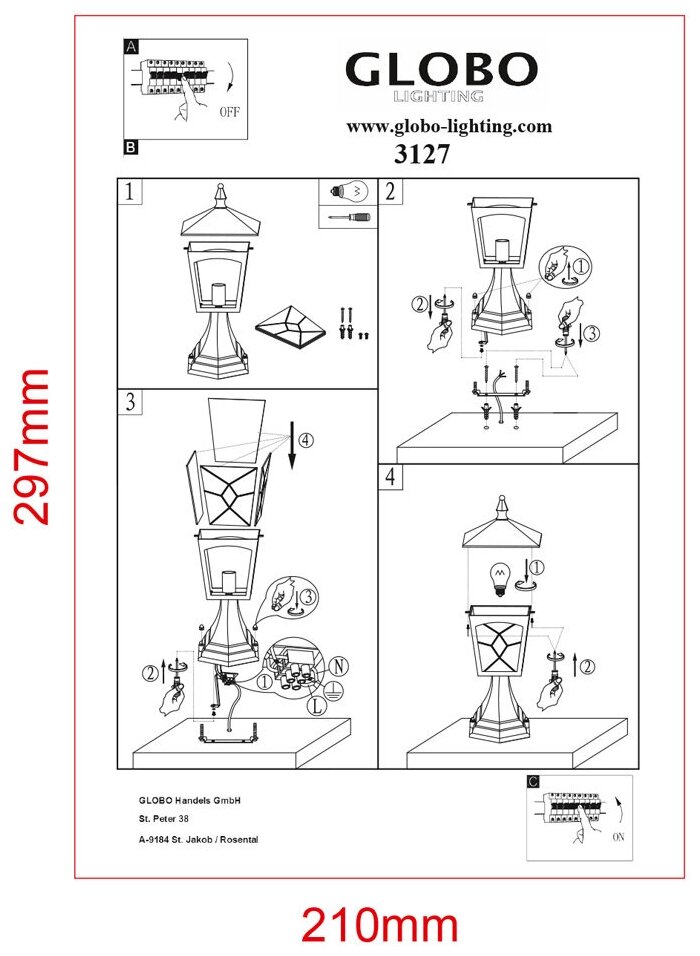 Уличный светильник GLOBO LIGHTING - фото №9