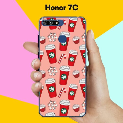 Силиконовый чехол на Honor 7C Узор из стаканов / для Хонор 7Ц силиконовый чехол узор из цветов на honor 7c