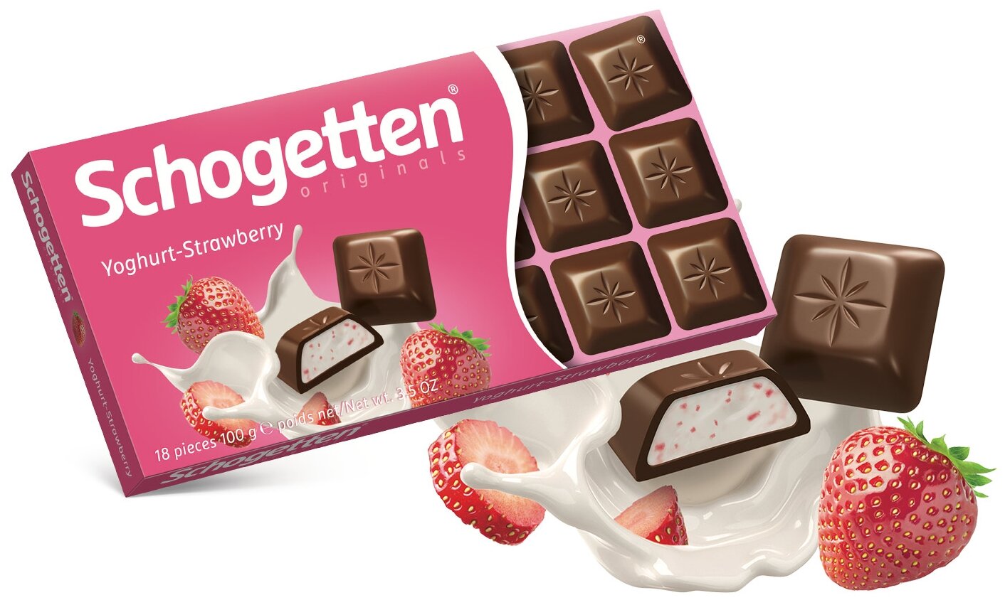 Шоколад Schogetten Yogurt-Strawberry молочный с клубнично-йогуртовой начинкой, 100 г - фотография № 3