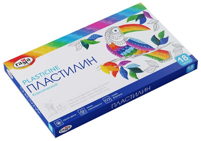 Пластилин классический гамма "Классический", 18 цветов, 360 г, со стеком, картонная упаковка, 281035