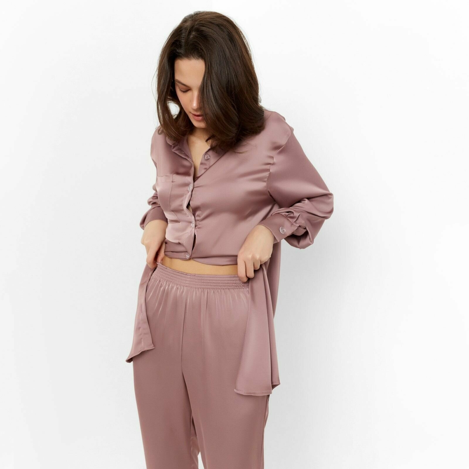 MINAKU Комплект (сорочка, брюки) женский MINAKU: Light touch цвет темно-розовый, р-р 54 - фотография № 4