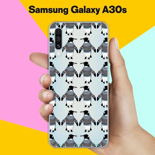 Силиконовый чехол на Samsung Galaxy A30s Узор из пингвинов / для Самсунг Галакси А30с