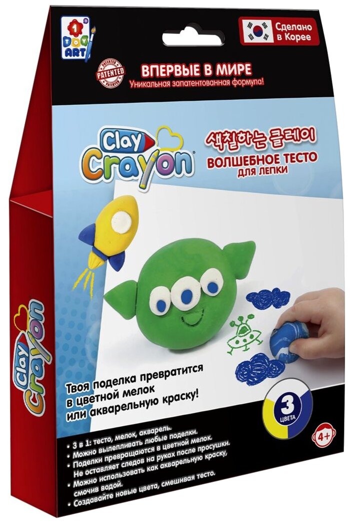 1 TOY Clay Crayon Инопланетянин 3 цвета по 30 г (Т19011) 3 цв.