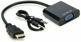 Переходник адаптер HDMI VGA с передачей звука для мониторов, ноутбуков, компьютеров, PC, телевизоров, PS3, PS4, приставок черный