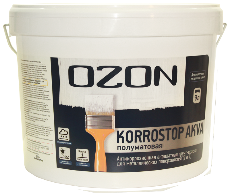 Эмали и антикоррозионные краски OZON Краска для металла OZON Korrostop (3 в 1) ВД-АК-155С-10 С (бесцветная) 9л обычная