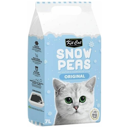 Kit Cat Snow Peas наполнитель для туалета кошки биоразлагаемый на основе горохового шрота оригинал - 7 л kit cat soya clump green tea наполнитель соевый биоразлагаемый комкующийся для туалета кошек с ароматом зеленого чая 14 л