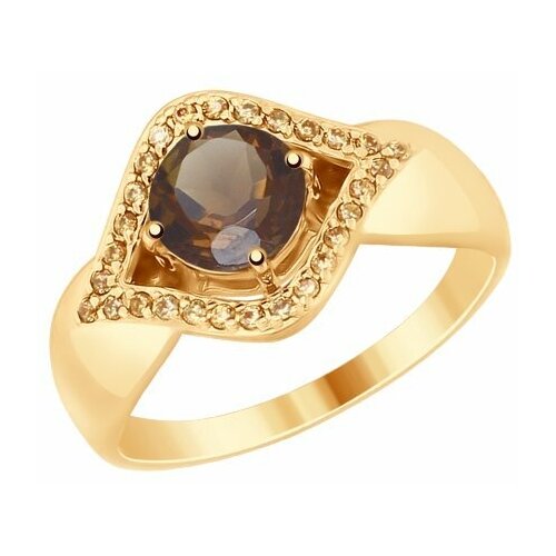 Кольцо Diamant online, золото, 585 проба, раухтопаз, фианит, размер 18.5