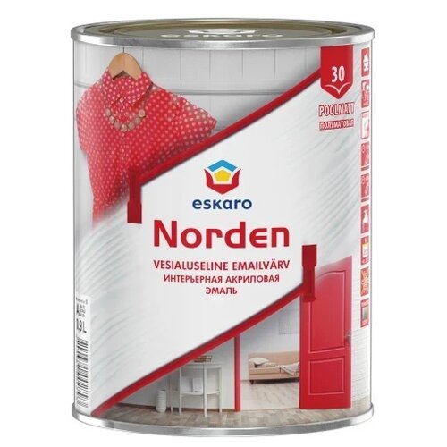 Эмаль акриловая (АК) Eskaro Norden 30, полуматовая, основа TR, 0.9 л
