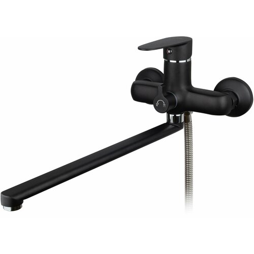 Смеситель для ванны с душем чёрный латунь однорычажный с длинным изливом Rusant RV1823515-021-07