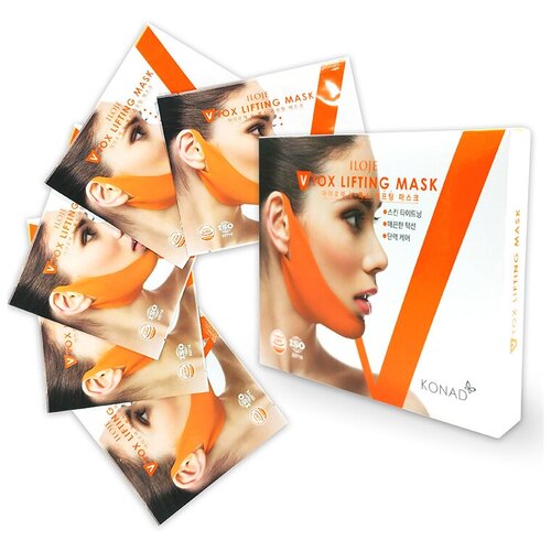 фото Konad iloje v-tox lifting mask (5pcs) тканевая маска для упругости, лифтинга и подтяжки v-линии подбородка, 5 штук