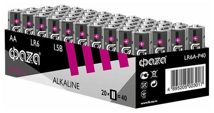 Элемент питания алкалиновый AA/LR6 1.5В Alkaline Pack-40 (уп.40шт) ФАZА 5023017