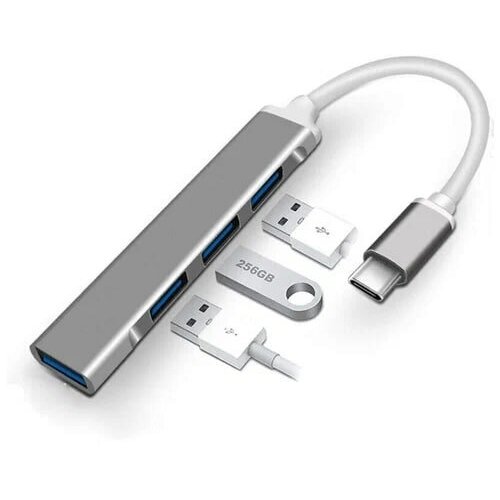 USB-концентратор Type-C х 4 USB порта Серый металлик usb концентратор xo hub10 серый металлик