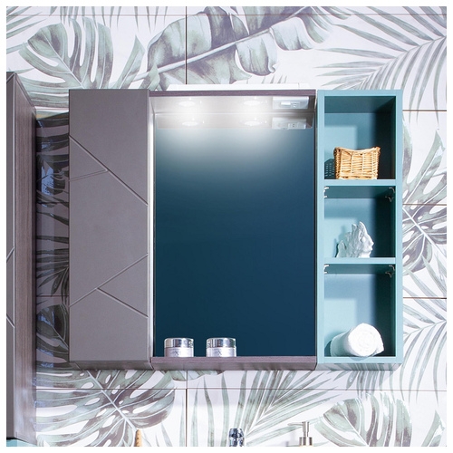 фото Зеркало со шкафом бриклаер токио 70 с подсветкой светлая лиственница/белый глянец l
