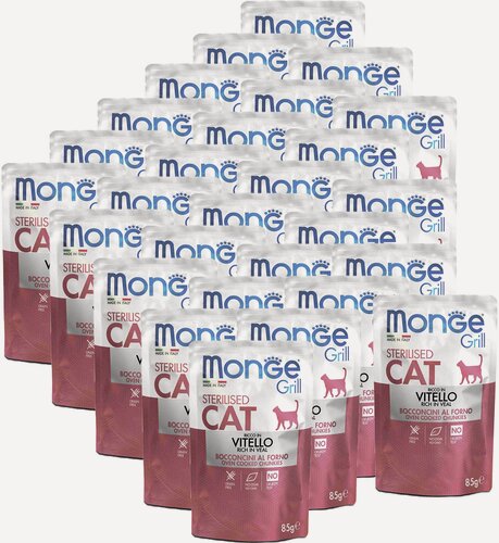 Изображение товара Monge Cat Grill Pouch паучи для стерилизованных кошек итальянская телятина 85г х 28 шт.