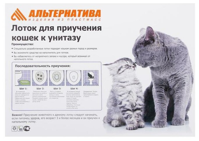 Туалет для приучения кошек к унитазу 39,2 х 38,7 х 3 см, фиолетовый 6490831