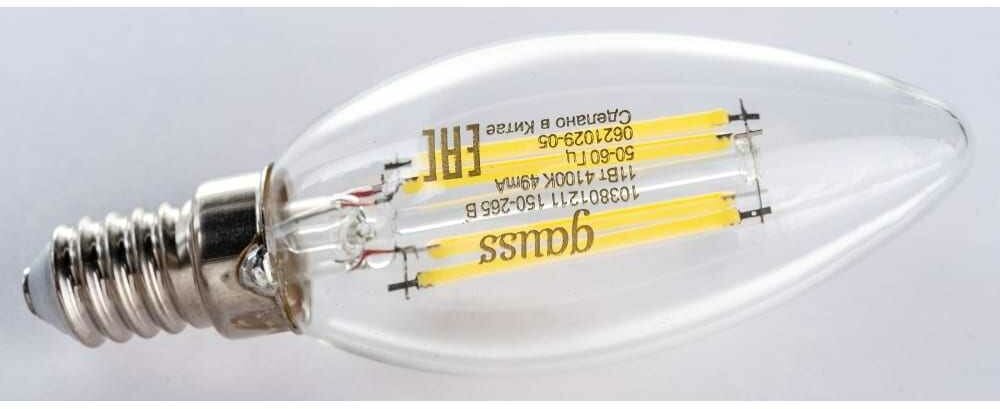 Лампа Gauss Filament Свеча 11W 830lm 4100К Е14 LED 103801211 - фотография № 8