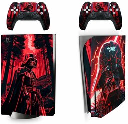 Наклейка виниловая защитная на игровую консоль Sony PlayStation 5 Disc Edition Darth Vader Red полный комплект геймпады