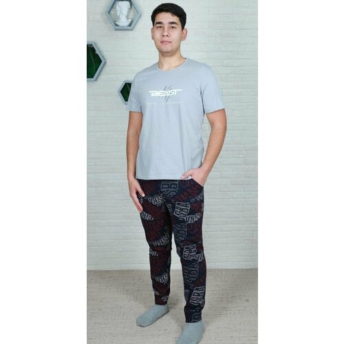 фото Комплект махис, футболка, брюки, застежка отсутствует, карманы, размер 46-48, серый