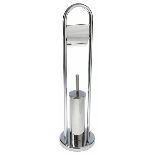Ёршик для унитаза с подставкой напольный 22x22x83 см с держателем для туалетной бумаги цвет хром 4773₽