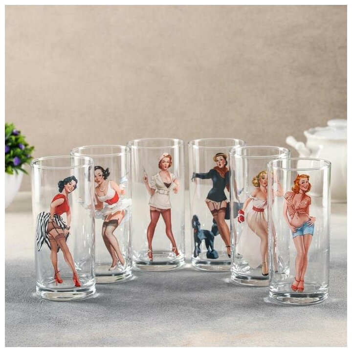 Набор стаканов Pin-up girls, стеклянный, 280 мл, 6 шт, цвет микс