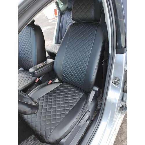 Автомобильные чехлы на форд фокус 2 с 2005-2011/ авточехлы на сидения Ford Focus 2 из экокожи Черный Ромб