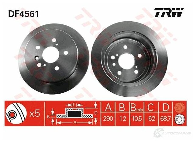DF4561 TRW DF4561_диск тормозной задний!\ Toyota Avensis Verso 2.0 VVTI/2.0 D4-D 01>