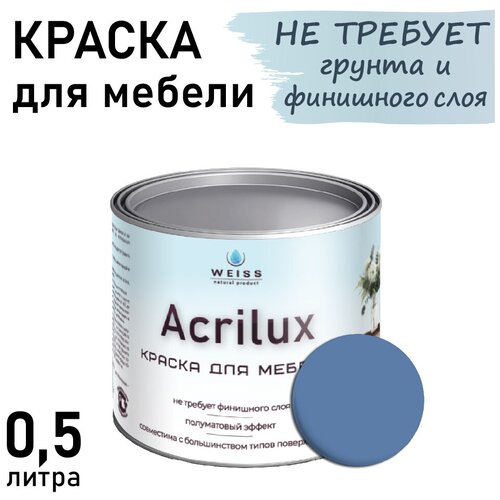 Краска Acrilux для мебели 0,5л RAL 5024, для кухонных фасадов, для декора, для творчества, моющаяся. без запаха