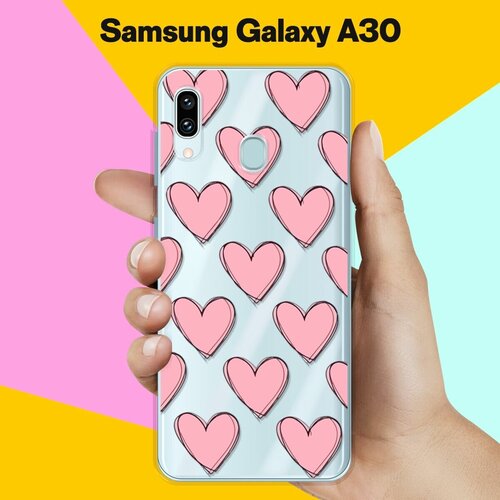 Силиконовый чехол Узор из сердец на Samsung Galaxy A30 силиконовый чехол узор из лам на samsung galaxy a30