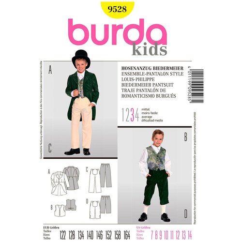 Выкройка Burda 9528- Брючный костюм в стиле бидермайер